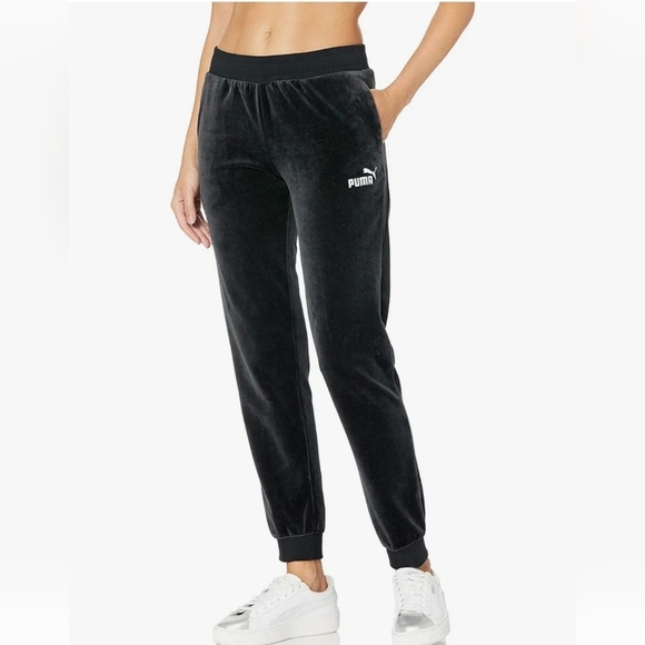 PUMA Women's Velour Joggers Pants  Charcoal Grey Black Loungewear Size Small - Picture 1 of 14